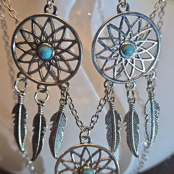 3pcs Trendy Boho Jewelry Set - Unique Dreamcatcher Design Earrings and Necklace - Picture 2 of 7